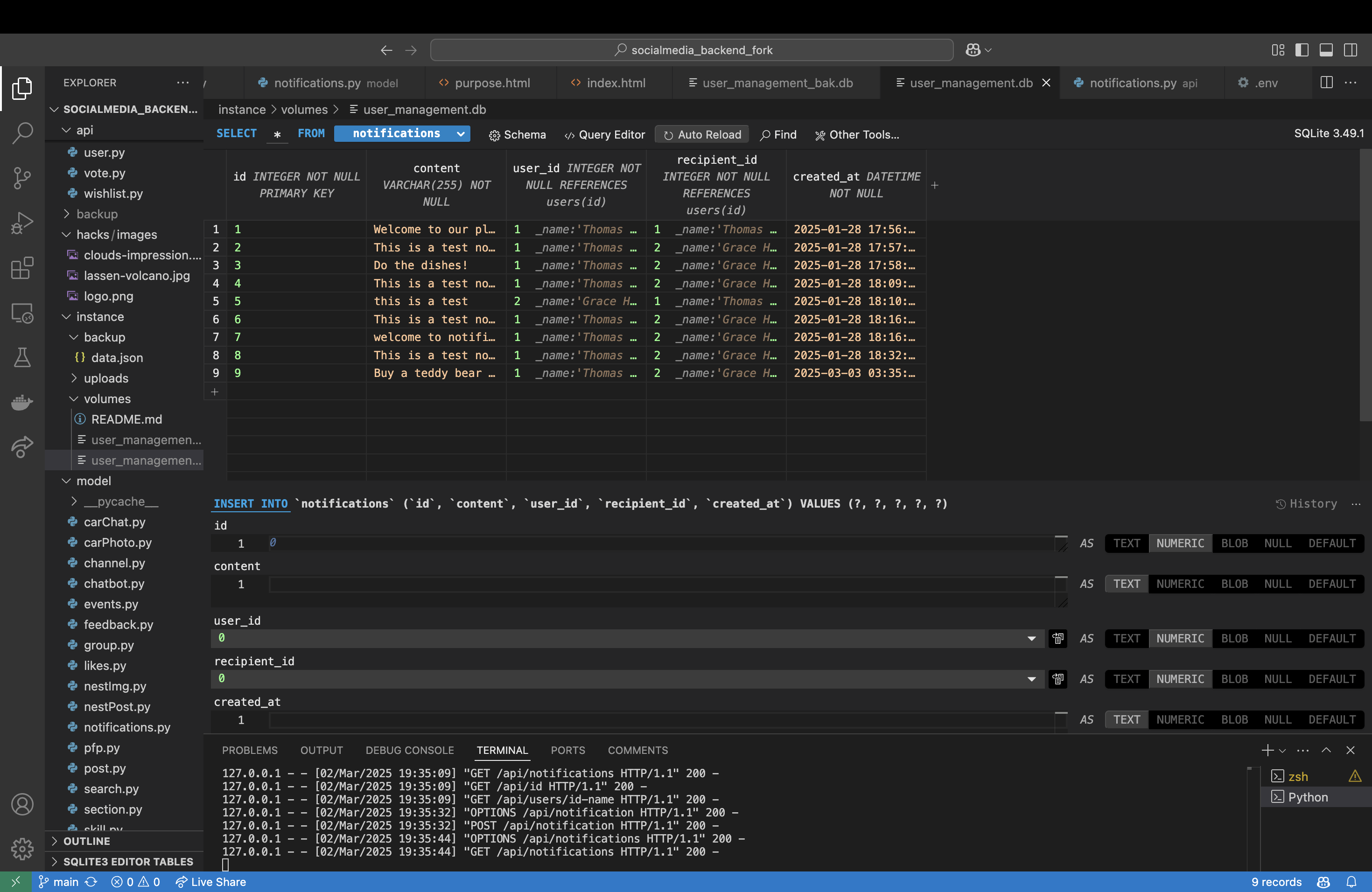 Backend Notification data
